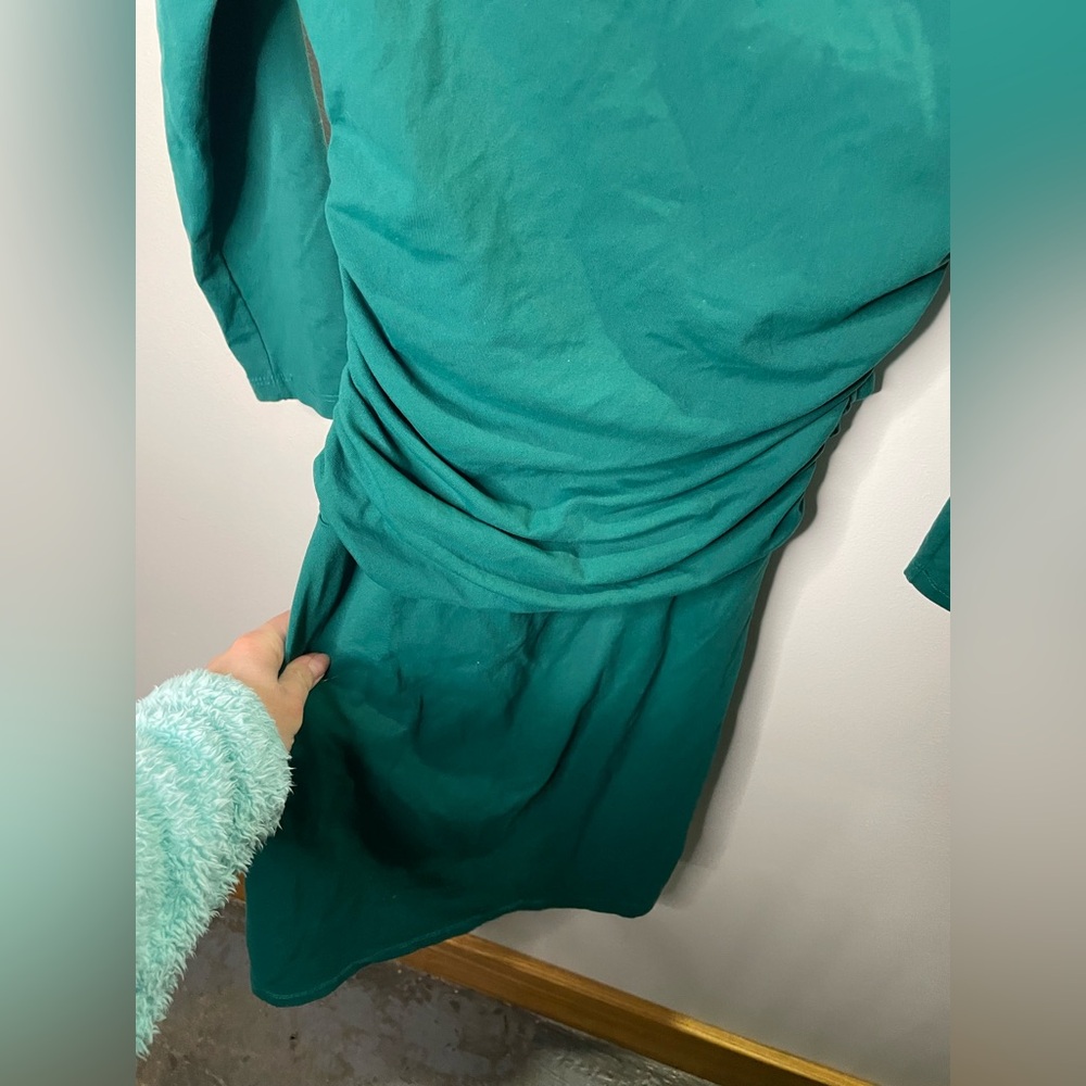 Susana Monaco Green Scoop Neck Ruched Side 3/4 Sleeve Dress St. Patrick’s Day - Picture 3 of 6